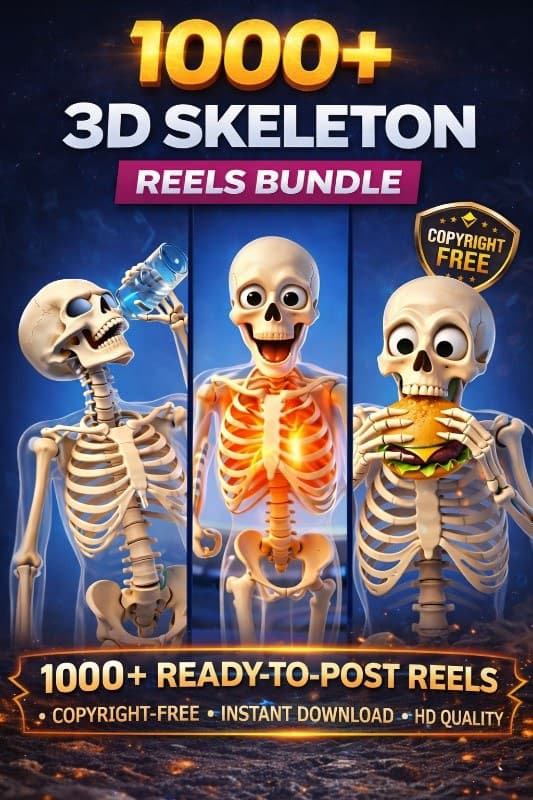 1000+ 3D Skeleton Reels Bundle | Ready-to-Post | Copyright-Free